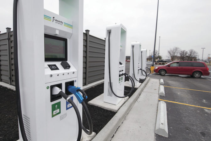 FILE - Electrify America, an electric car charger producer, has opened a charging station Wednesday, Jan. 16, 2019, in Paducah, Ky. German engineering company Siemens is making an investment in Electrify America, a Volkswagen division that includes a network of electric vehicle charging stations in North America. Electrify America said Tuesday, June 28, 2022, that Siemens is its first outside investor and will have a board seat. Siemens will contribute a low triple-digit million dollar amount, with media reports pegging it at more than $100 million.
