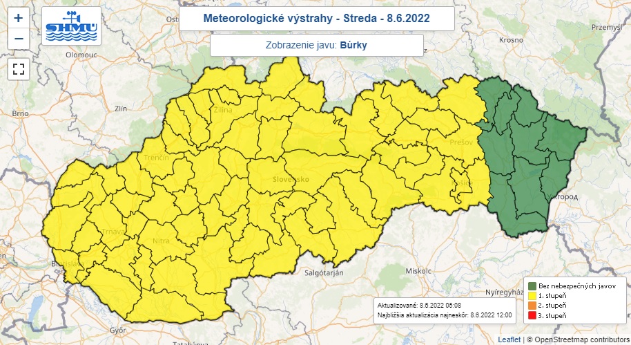 Výstraha, búrky, streda