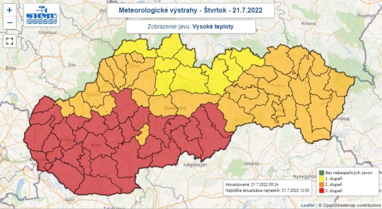 Výstraha, vysoké teploty, štvrtok
