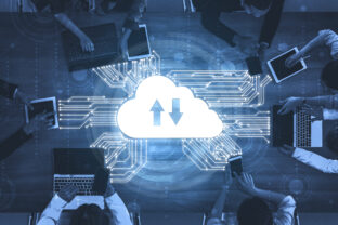 Cloud computing technology and online data storage for business network concept.