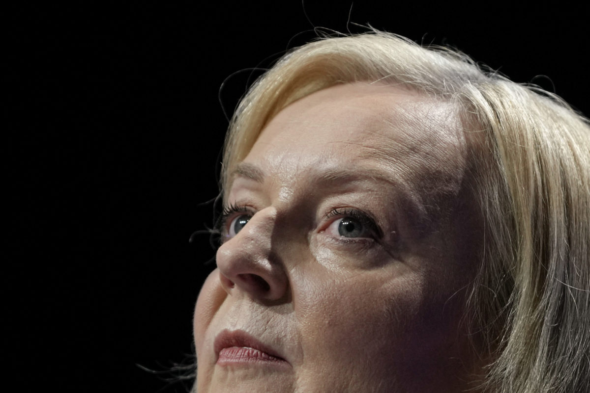 Britain's Prime Minister Liz Truss makes a speech at the Conservative Party conference at the ICC in Birmingham, England
