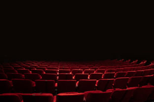 Theater seats and stage with black isolated stage