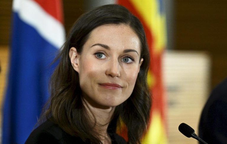 Prime Minister of Finland Sanna Marin at the press conference after the meeting of prime ministers and heads of government during the 74th Ordinary Session of the Nordic Council in Helsinki, Finland, Tuesday, Nov. 1, 2022. ()