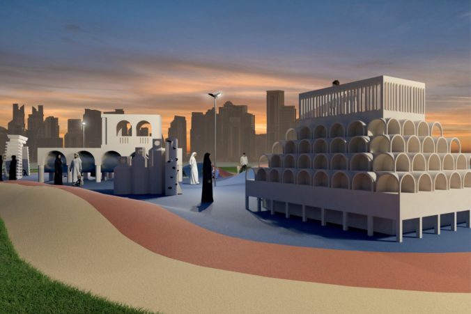 Detské ihrisko v Dohre zobrazuje skutočné stavby