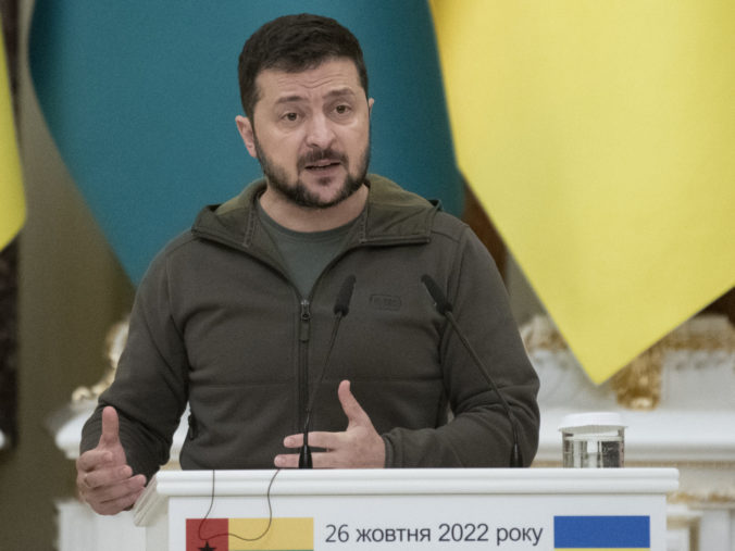 Ukrainian President Volodymyr Zelenskyy speaks during a joint news conference with President of Guinea Bissau Umaro Sissoco Embalo in Kyiv, Ukraine, Wednesday Russia Ukraine War Guinea Bissau