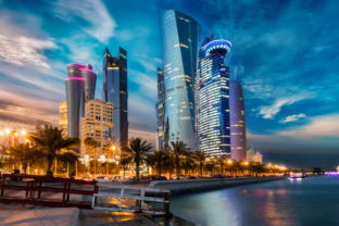 The,Skyline,Of,Doha,City,Center,After,Sunset,,Qatar