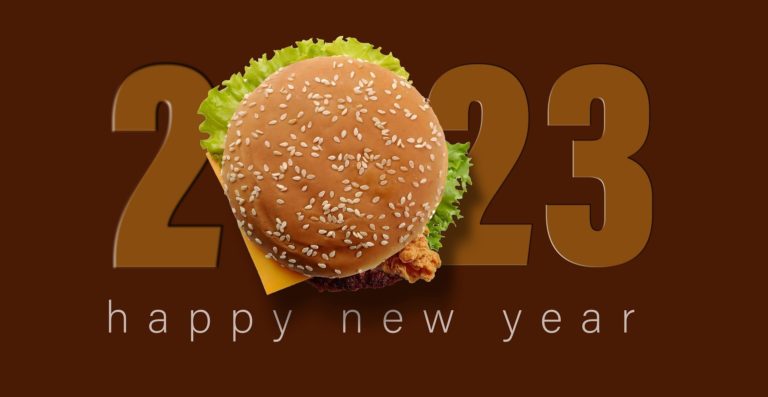 Happy,New,Year,2023,Concept,For,Restaurant,Or,Burger,Brand