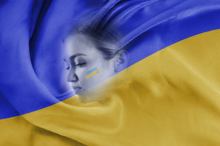 žena, Ukrajinka, vlajka, Ukrajina, vojna