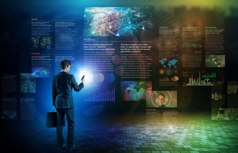 Electronic newspaper concept, curation media, curation content, Graphical User Interface, abstract image visual