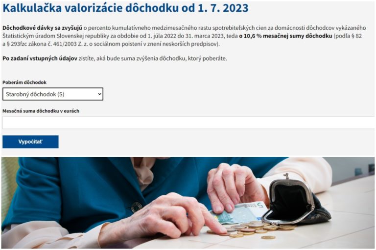 Dôchodky, kalkulačka na výpočet valorizácie