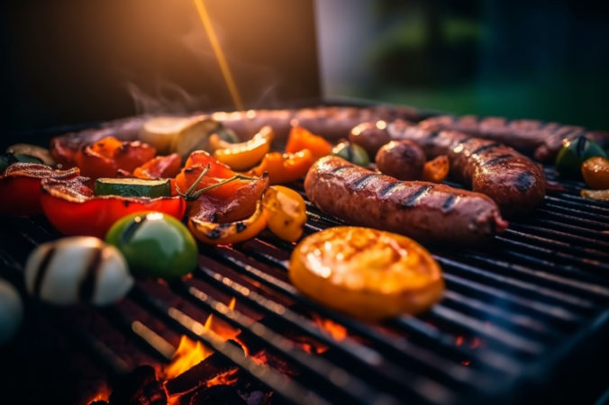 BBQ grill, grilling with sausages and more on the grill. Generat