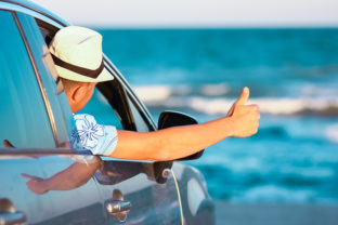 Happy Guy In The Car By The Sea In Nature On Vacation Travel