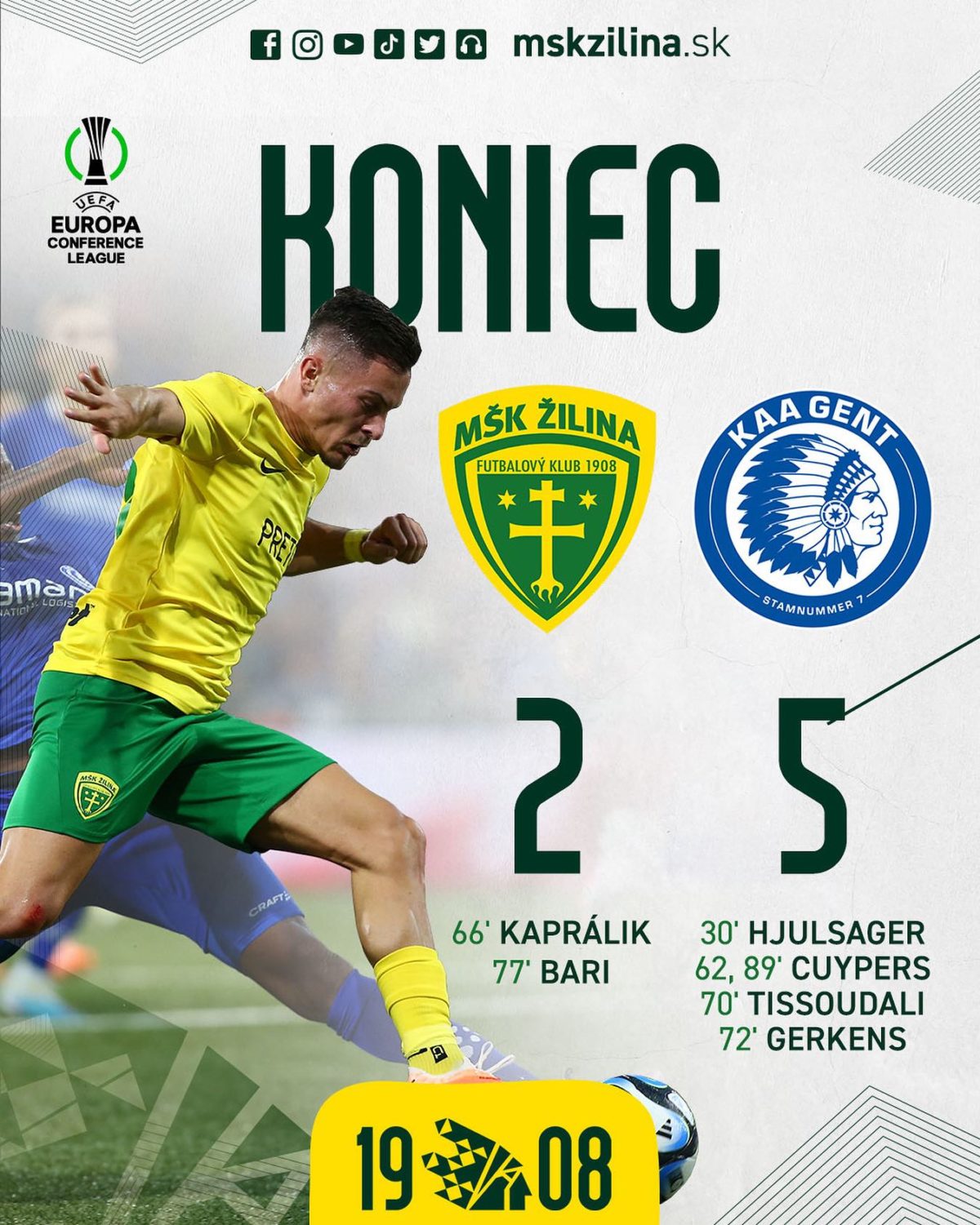 Výsledok zápasu MŠK Žilina vs. KAA Gent jpeg