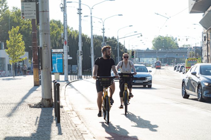 Nové cyklopruhy na Vajanského nábreží v Bratislave.