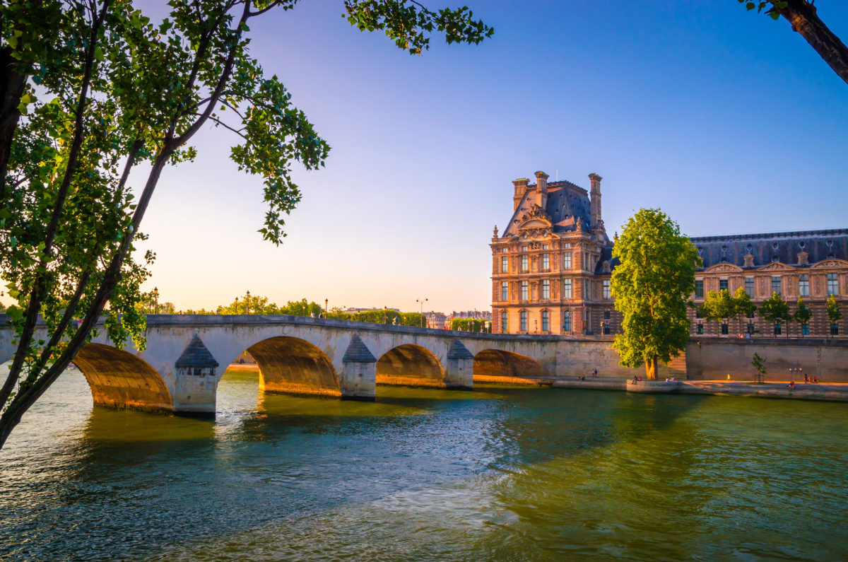 Bridge and buildings near the Seine river in Paris, France