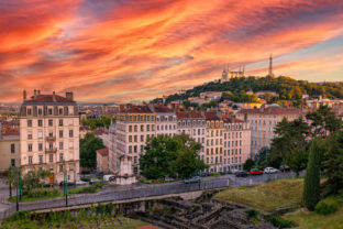 Blue hour on Lyon France,High angle view of buildings against sky during sunset,Lyon,France