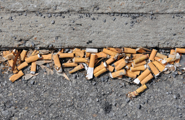 Curbside cigarette pileup