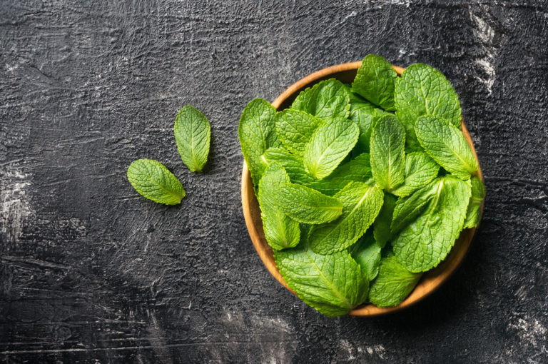 Fresh mint leaves. Top view