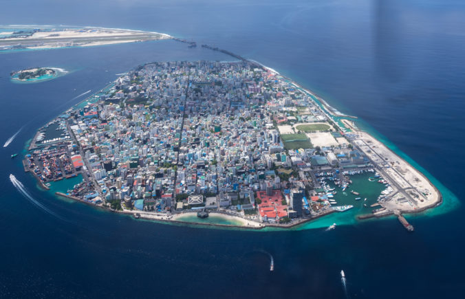 View of Male the capital city of Maldives from seaplane