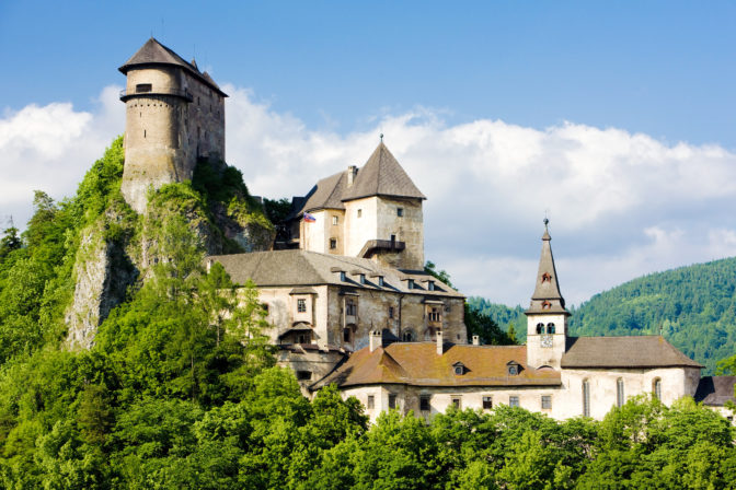 Landscape of the Oravsky Castle on a nice day with clouds