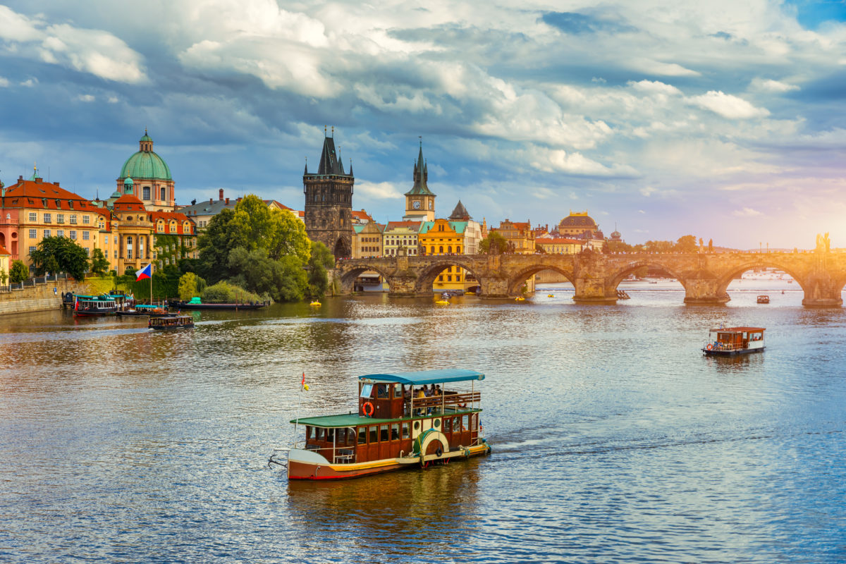 Charles Bridge sunset view of the Old Town pier architecture, Charles Bridge over Vltava river in Prague, Czechia. Old Town of Prague with Charles Bridge, Prague, Czech Republic.