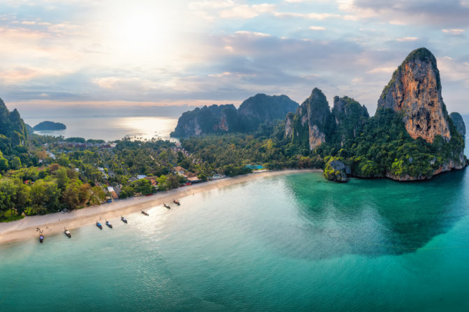 Panoramic aerial view of the beautiful Railay beach, Krabi