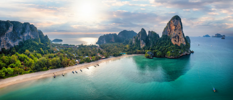 Panoramic aerial view of the beautiful Railay beach, Krabi