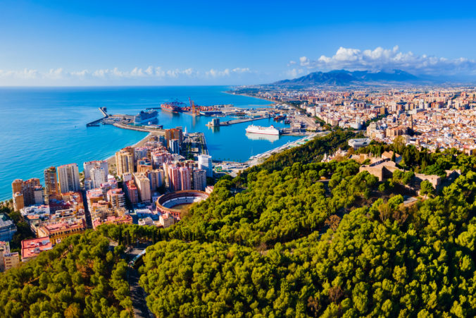 Malaga city aerial panoramic view in Andalusia, Spain