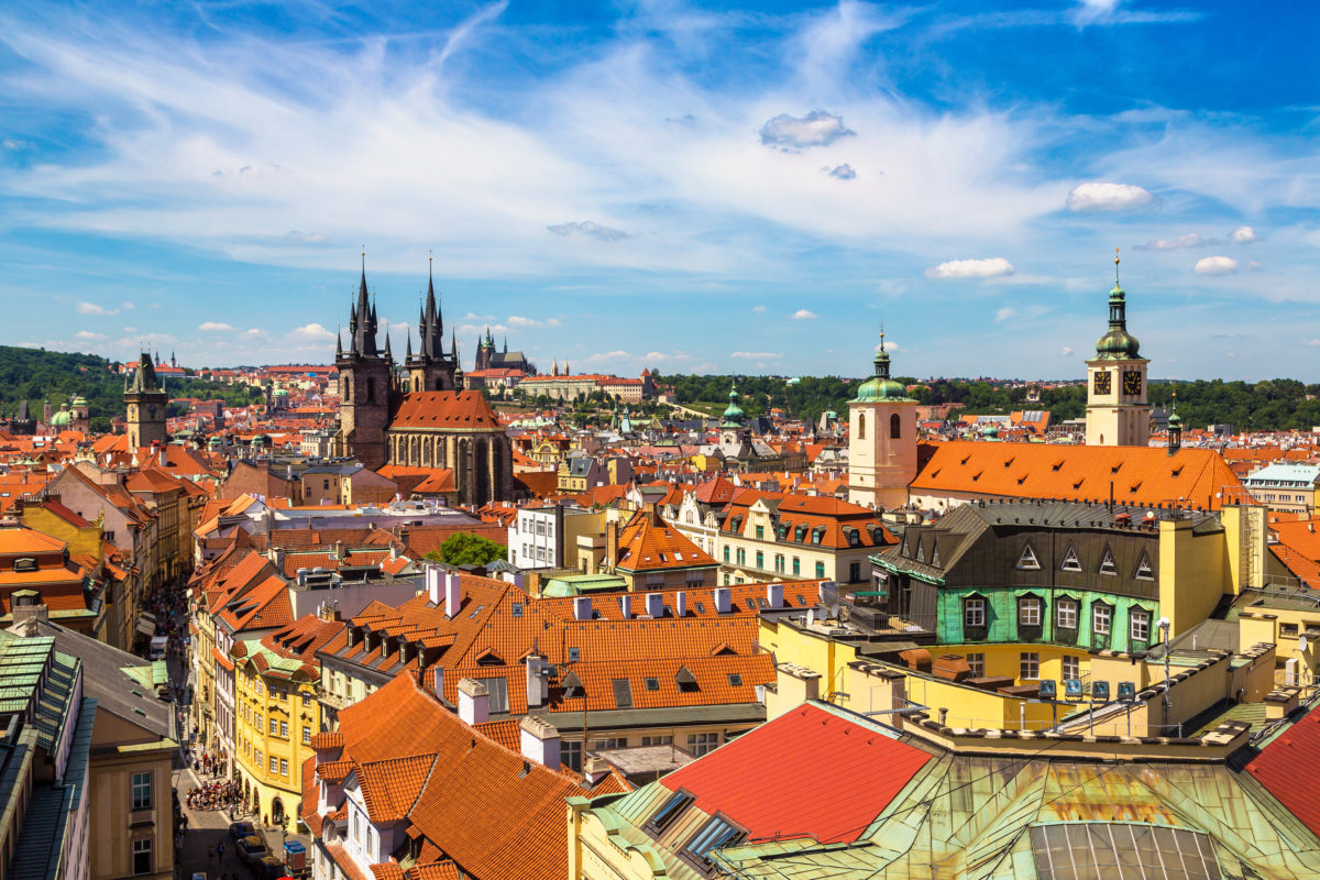 Panoramic aerial view of Prague