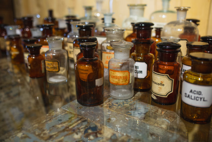 Glass jars in a pharmacy - vintage apothecary