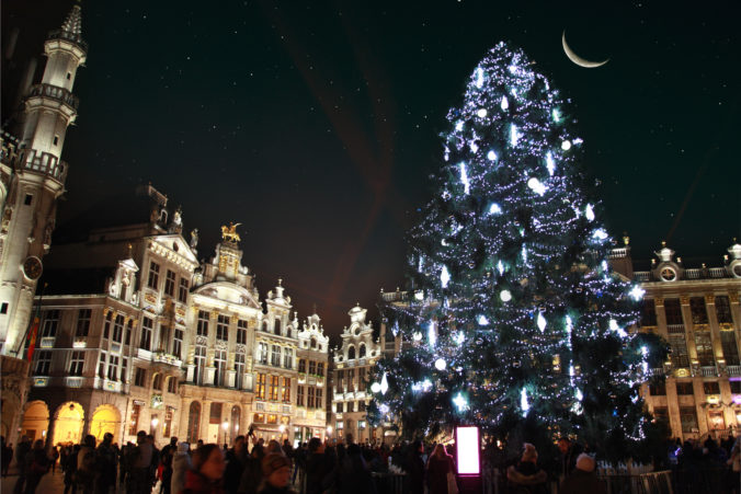 Magic Christmas light at Brussels Grand Place Belgium, Europe, Brussels Christmas Market