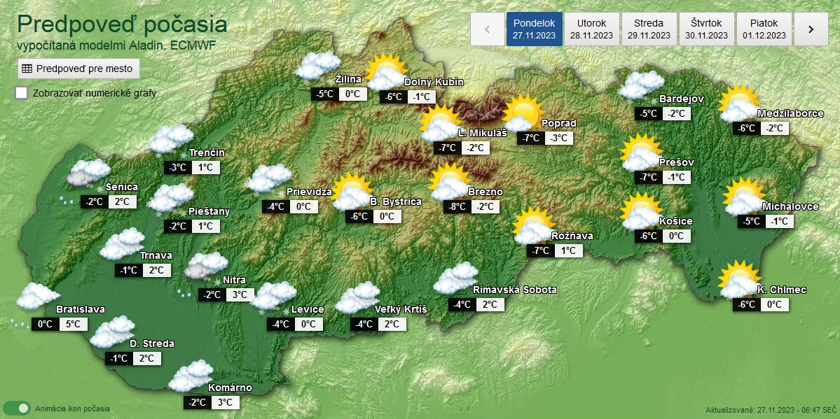 Predpoveď počasia na pondelok 27. novembra 2023