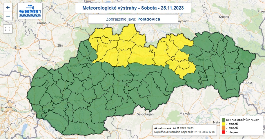Výstraha, poľadovica, 25. november