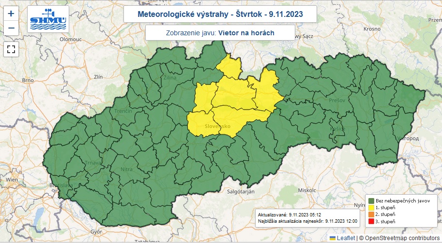 Výstraha pred silným vetrom, hory