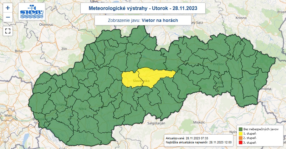 Výstraha, vietor na horách, 28. november