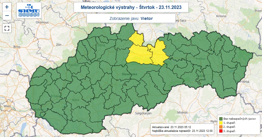 Výstraha, vietor, SHMÚ