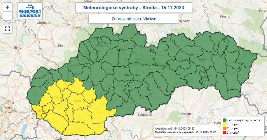 Výstraha, vietor, počasie