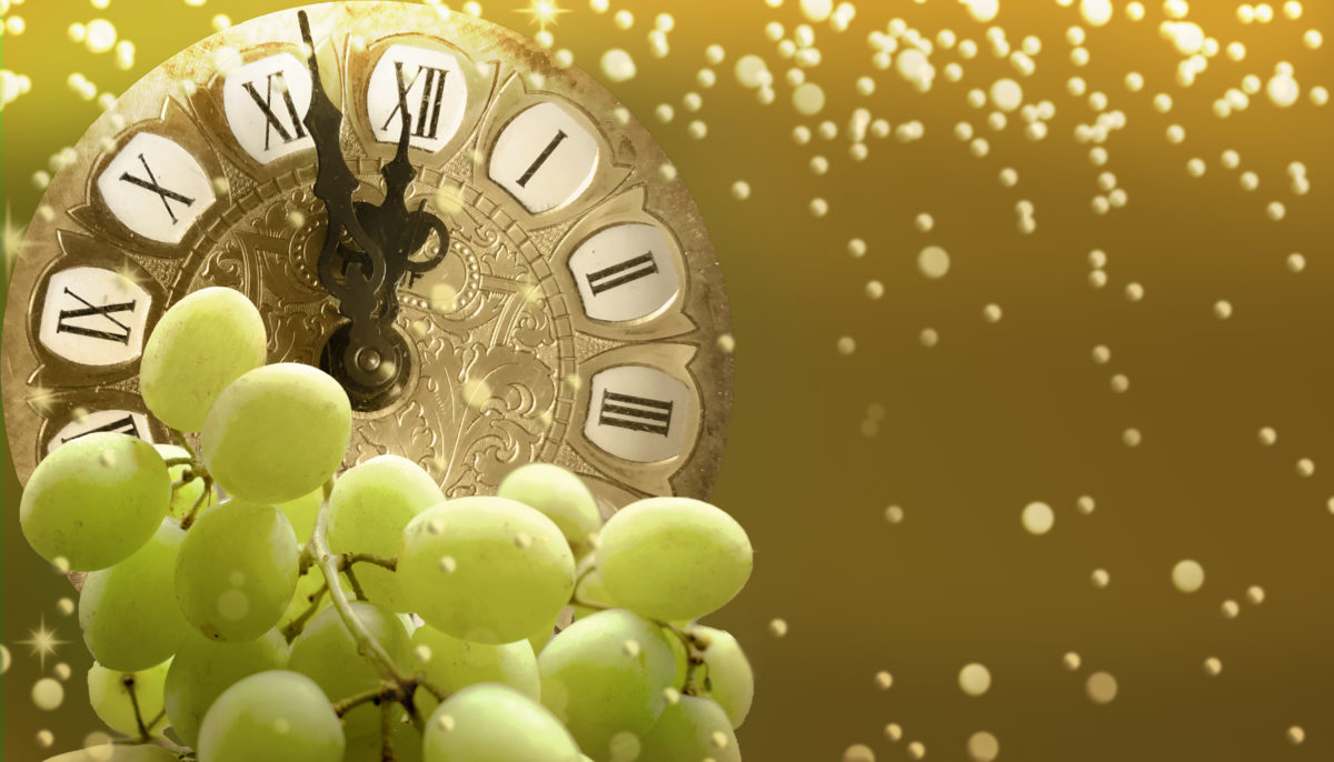 Midnight on New year's eve in Spain eating twelve grapes