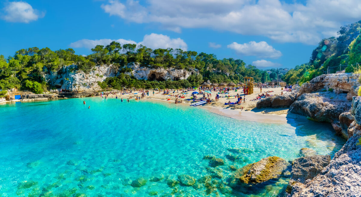 Blue clean water on Balearic Islands in the summertime