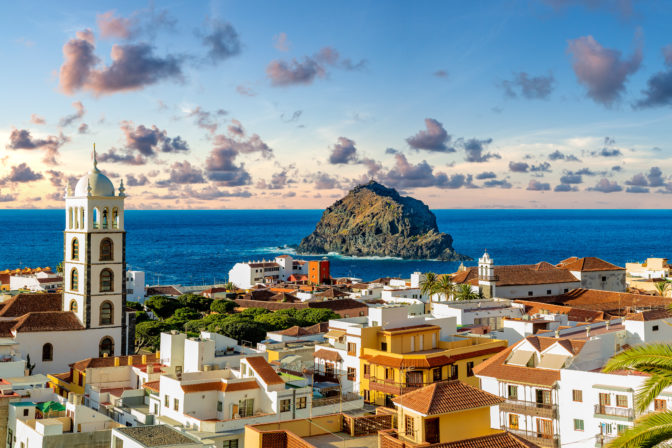 Tenerife island scenery.Ocean and beautiful stone,panoramic view of Garachico beach.