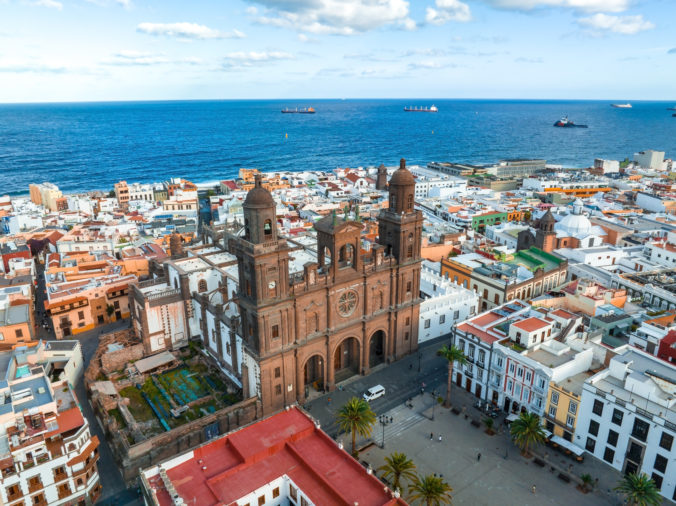 Landscape with Cathedral Santa Ana Vegueta in Las Palmas, Gran Canaria, Canary Islands