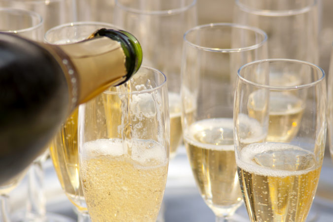 Close up of elegant glasses filled with champaign