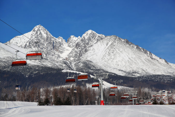Cable car in High Tatras during winter time, Slovakia, Europe