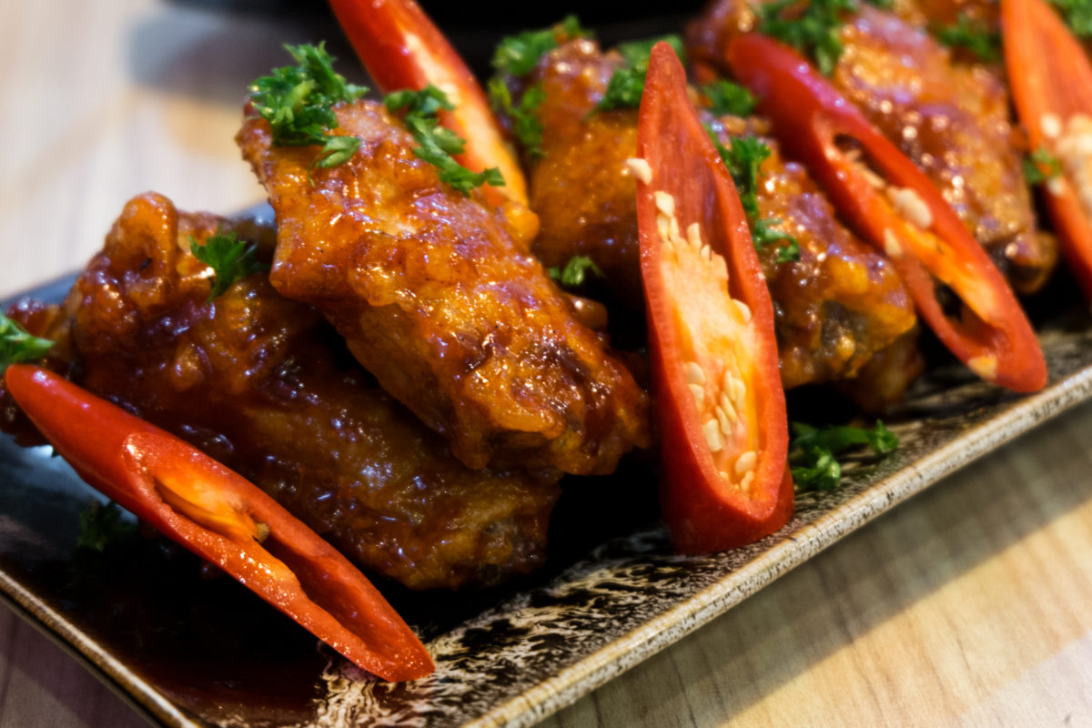 Hot sweet and spicy chicken fire with chilli
