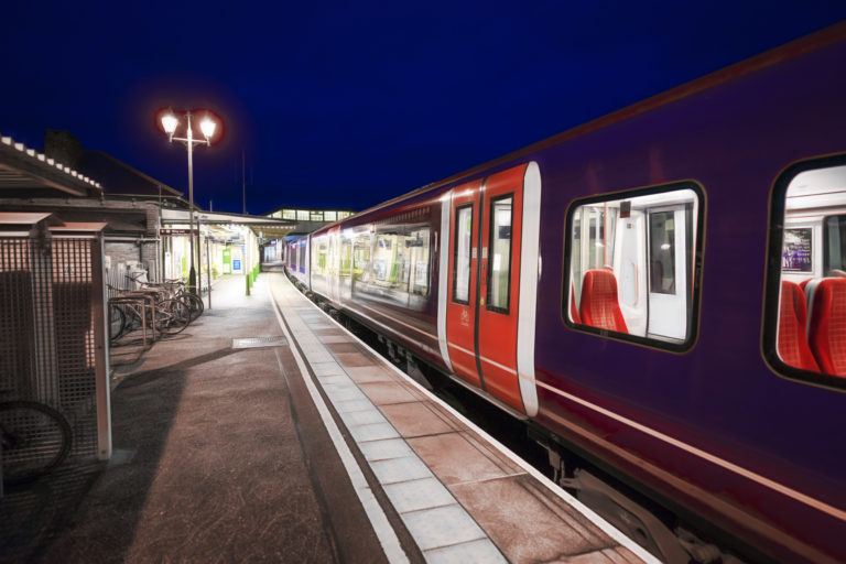 Commuter train in a UK railway station