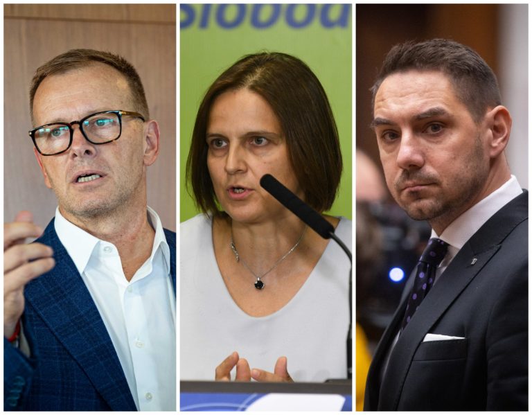 Na snímke bývalý predseda parlamentu Boris Kollár (Sme rodina), poslankyňa NR SR za SaS Mária Kolíková a bývalý poslanec za OĽaNO György Gyimesi.