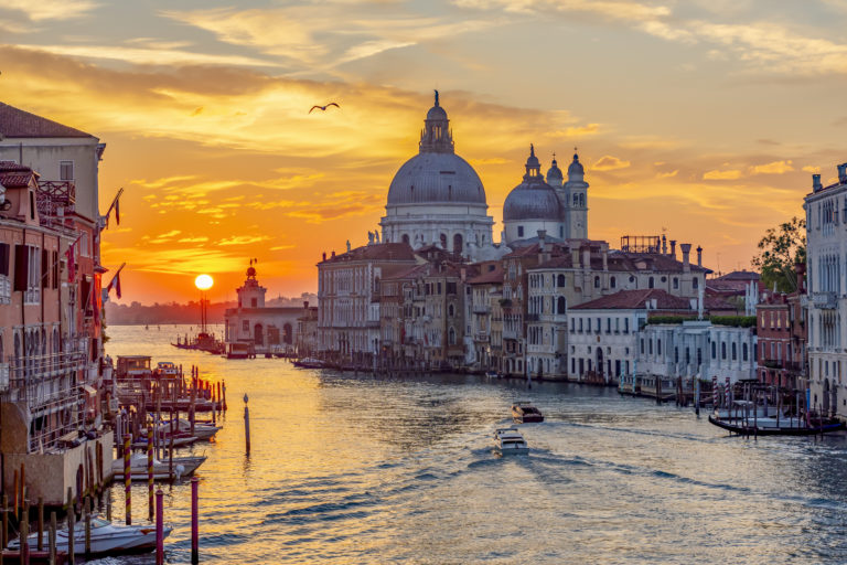 Venice Grand canal and Santa Maria della Salute church at sunrise, Italy