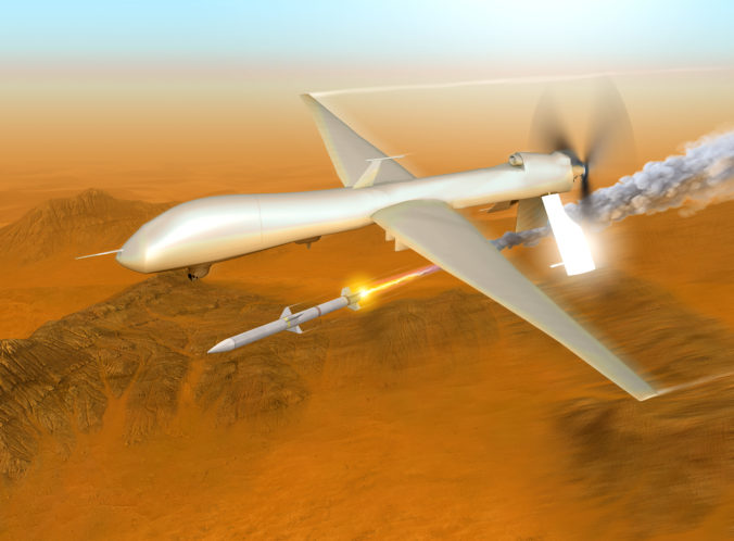 High tech long range military drone launches a rocket