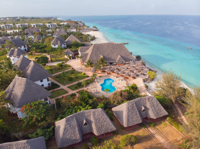 AERIAL Bungalow resort on exotic island of Zanzibar.