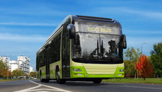 Electric bus illustration. Urban ecology green concept.